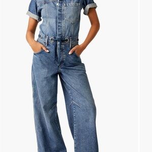 Free People Edison Wide Leg Denim Jumpsuit